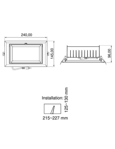 Medidas Foco Downlight LED 60W direccionable rectangular muy potente 3 en 1 3000K-4000K-5500K Switch Blanco Pro Oregon+