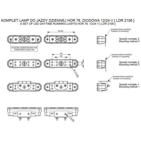 Luz Diurna LED Homologada Pack 2 Unidades 3 Tipos de Sujección 12V - 24V Horpol | LeonLeds