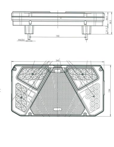 Dimensiones Piloto Trasero LED con triangulo 3 Funciones + Luz de Matricula Lateral Was | LeonLeds