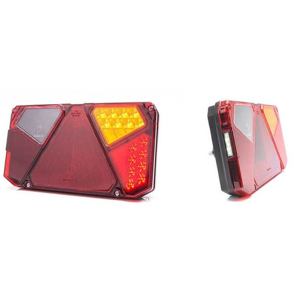 Lanterna traseira de LED com triângulo, 3 funções + luz lateral para placa | LeonLeds