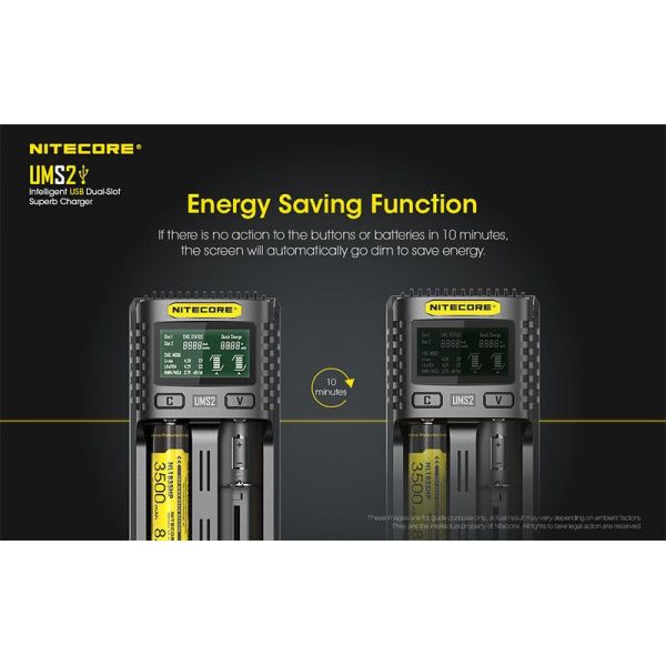 Cargador de Batería Nitecore UMS2 de 2 ranuras con pantalla LCD Nitecore