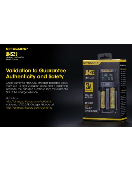 Chargeur de batterie Nitecore UMS2 à 2 emplacements avec écran LCD Nitecore