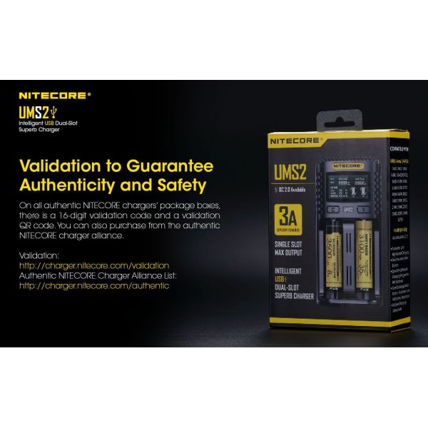 Cargador de Batería Nitecore UMS2 de 2 ranuras con pantalla LCD Nitecore