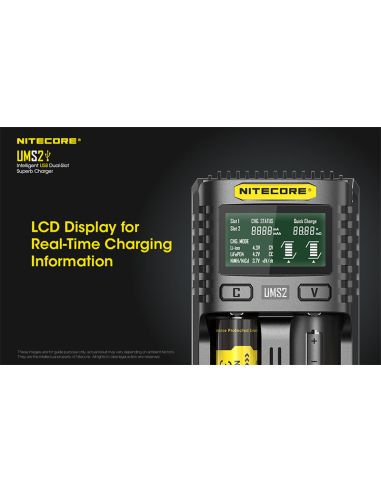 Carregador de bateria Nitecore UMS2 de 2 slots com display LCD Nitecore