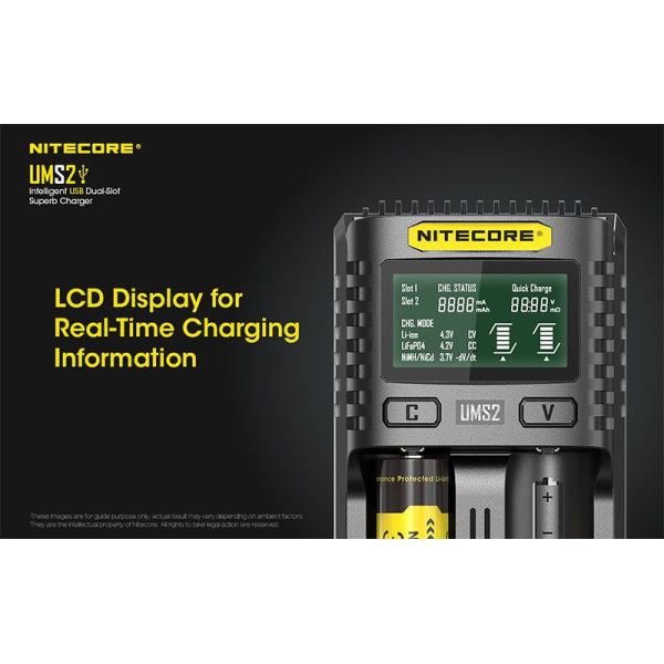 Chargeur de batterie Nitecore UMS2 à 2 emplacements avec écran LCD Nitecore