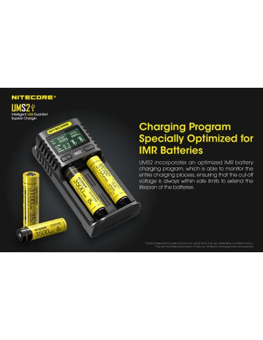 Carregador de bateria Nitecore UMS2 de 2 slots com display LCD Nitecore