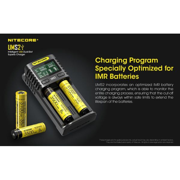 Chargeur de batterie Nitecore UMS2 à 2 emplacements avec écran LCD Nitecore