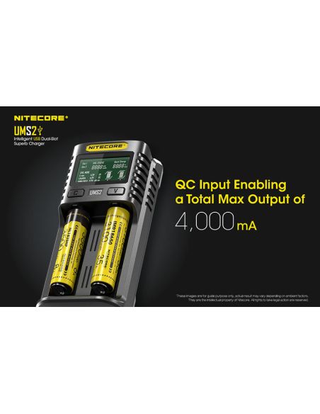 Carregador de bateria Nitecore UMS2 de 2 slots com display LCD Nitecore