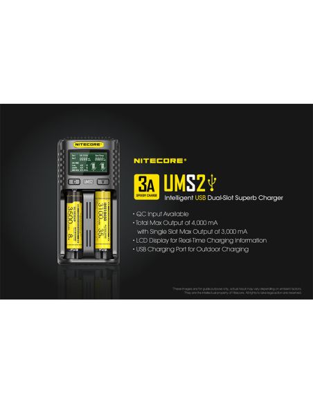 Chargeur de batterie Nitecore UMS2 à 2 emplacements avec écran LCD Nitecore