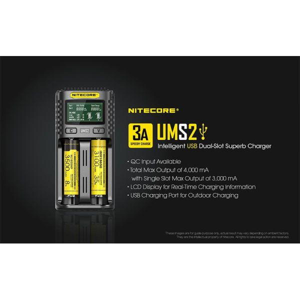 Cargador de Batería Nitecore UMS2 de 2 ranuras con pantalla LCD Nitecore