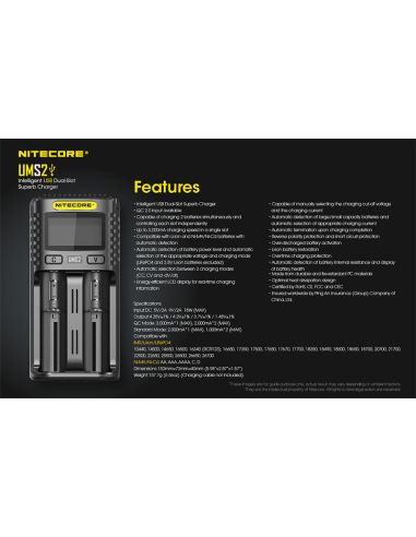 Cargador de Batería Nitecore UMS2 de 2 ranuras con pantalla LCD Nitecore