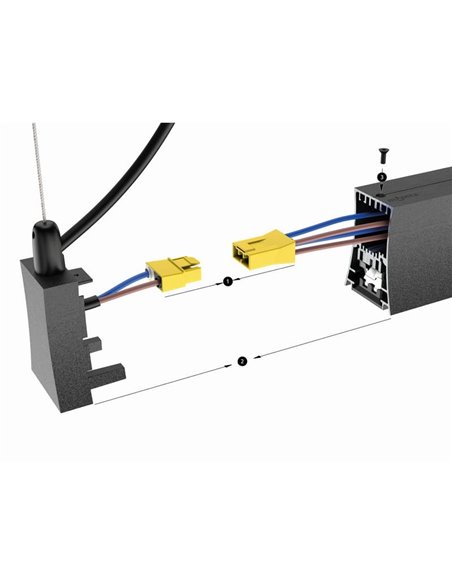 Cache latéral avec câble d'alimentation et rosace de plafond HANOK Noir