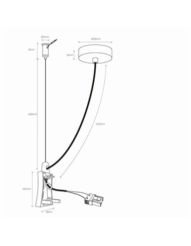 Tapa Lateral con Cable de Alimentación y Florón al techo HANOK Negro