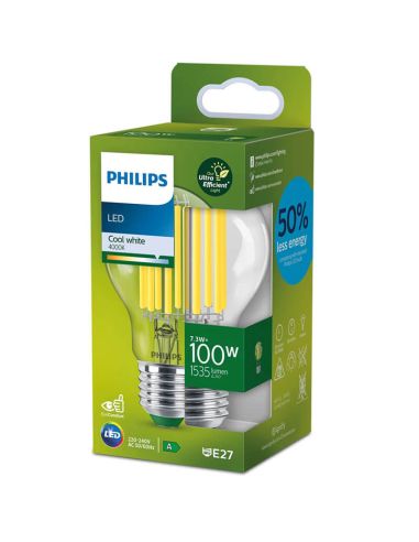 Bombilla LED 100W - 7,3W ultra eficiente A60 de Filamento E27 Etiqueta Energética Clase A | LeonLeds