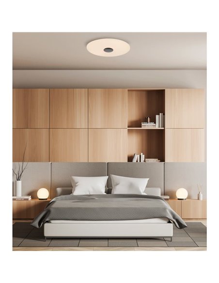 Plafonnier LED d'intérieur LIVE Opale/Chrome, 38 cm (petit) 28 W 2550 lm, IP44, Kelvin 2700 K-3000 K avec interrupteur à glissiè