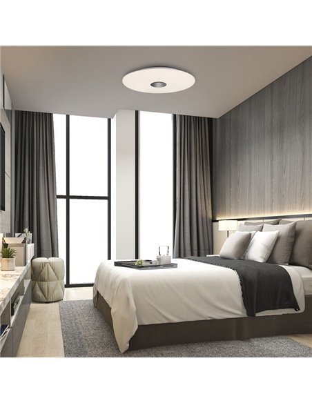 Plafonnier LED d'intérieur LIVE Opale/Chrome, 52 cm (grand) 36 W 3335 lm, IP44, Kelvin 2700 K-3000 K avec interrupteur à glissiè