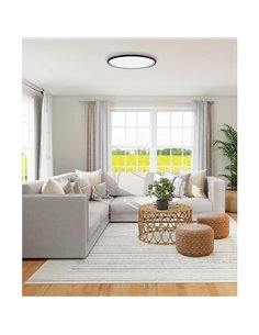 Plafón de Techo LED plano KOE 48cm Negro Texturado, 36W 3000K 4400lm 2