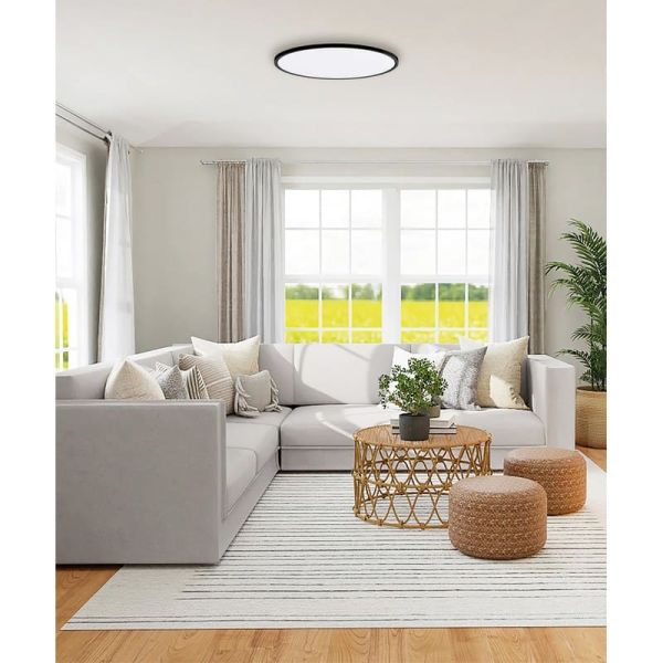 Plafon LED plano KOE 48cm preto texturizado, 36W 3000K 4400lm