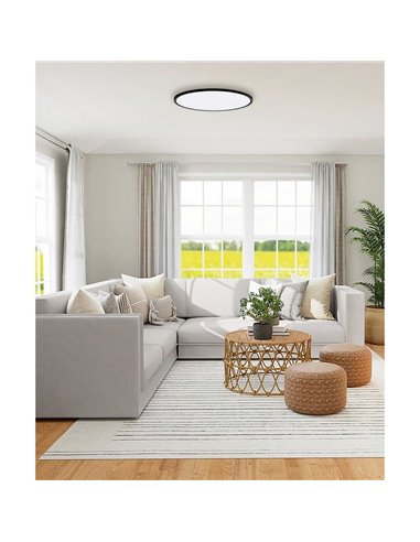 Luz de teto LED KOE 60cm Kelvin regulável e intensidade 2.800K-4000K-6000K Preto texturizado, 45W 5500lm, IP43, inteligente com 