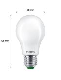 Dimensions Ampoule LED opaque A60 ultra efficace 4 W - 60 W E27 Classe énergétique A Philips 4000k | LéonLeds