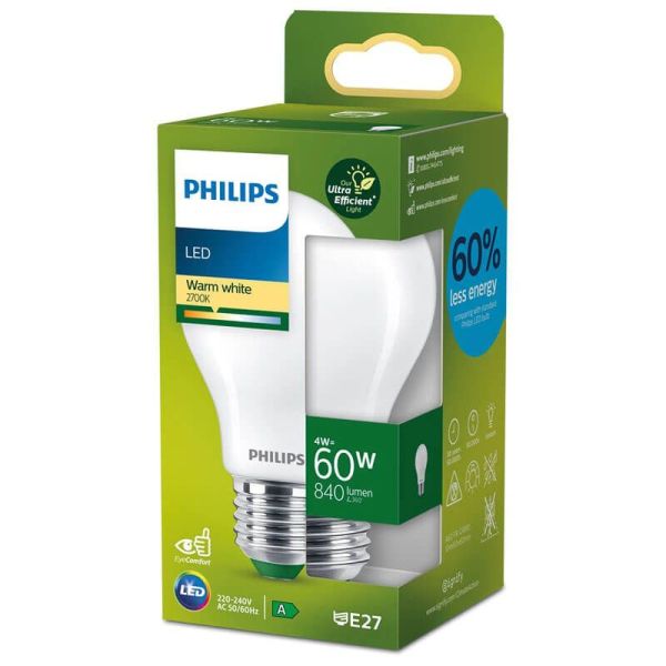 Bombilla LED Opaca A60 ultra eficiente 4W - 60W E27 Etiqueta Energética Clase A