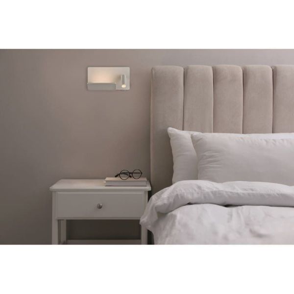 Aplique dormitorio LED Orientable LAIKA Derecho Blanco/Niquel 6W+3W | LeonLeds
