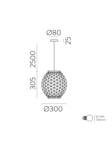 Lámpara Colgante LENNIS de Fibra Natural Ø30cm Blanco/Negro | LeonLeds