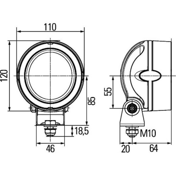 Dimensões Hella Mega Beam Gen. IV Farol LED redondo 2.500Lm Campo largo 1GM 996 136-501 Hella