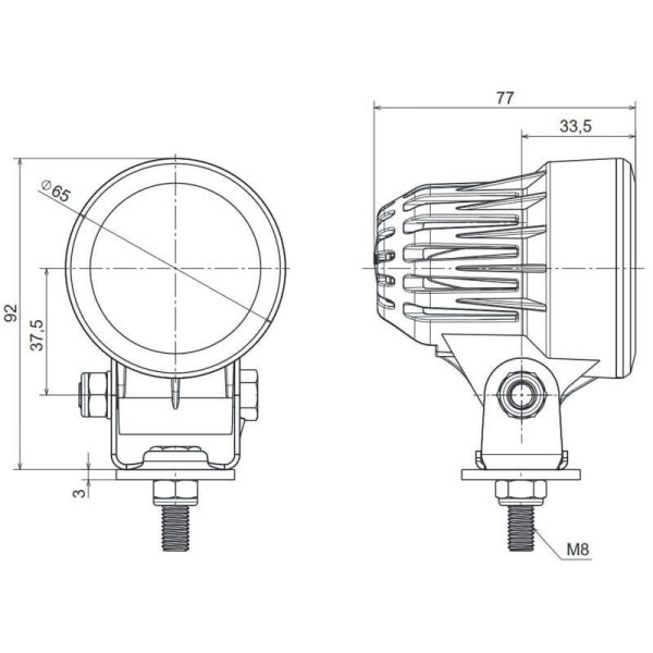 Medidas Faro LED Redondo de trabajo Mini FT-362 LED 1.200Lm 11W Óptica de Trabajo Hella
