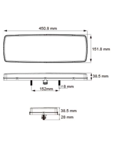 Dimensions Feu arrière LED avec triangle 7 fonctions 12/24 V Lucidity | LéonLeds