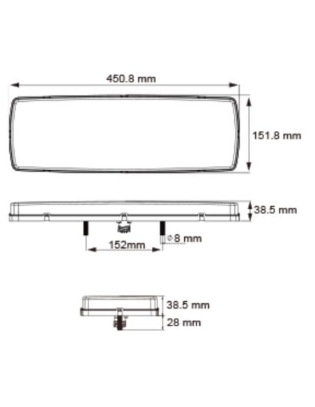 Dimensions Feu arrière LED avec triangle 7 fonctions 12/24 V Lucidity | LéonLeds