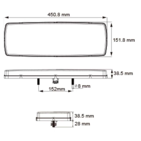 Dimensions Feu arrière LED avec triangle 7 fonctions 12/24 V Lucidity | LéonLeds