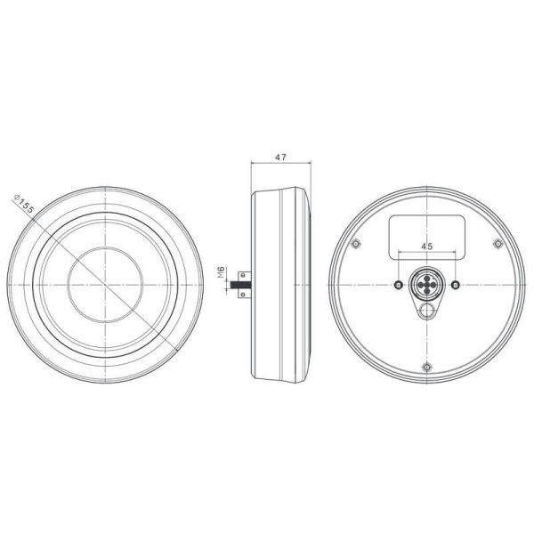 Feu Arrière LED Rond Encastrable LED Noir Total 3 Fonctions FT-313 LED Noir Position, Frein et Clignotant R S1 2A
