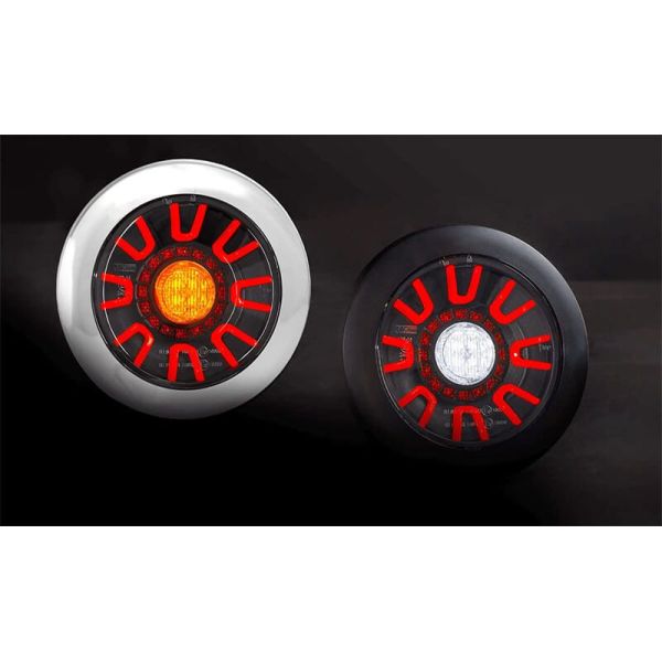 Luz traseira LED redonda embutida cromada LED 3 funções FT-313 LED CHROME posição, freio e sinal de giro R S1 2A Fristom
