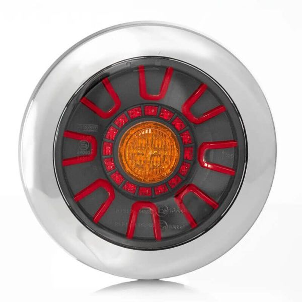 Piloto LED Trasero LED redondo empotrable cromado 3 Funciones FT-313 LED CHROME Posición, Freno e Intermiente R S1 2A Fristom