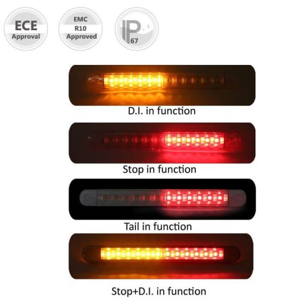 Barra LED Traseira 3 Funções com moldura cromada Posição 12V-24V Aprovada, Frenagem e Sinalização Lucidez
