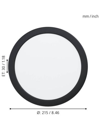 Downlight LED Redondo Empotrable Negro Fueva 5 - 17W, 2100Lm, Corte 20,5Cm, IP44 99212