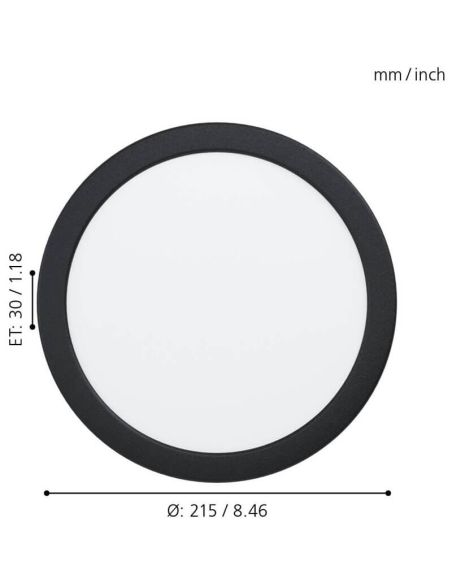 Downlight LED Redondo Empotrable Negro Fueva 5 - 17W, 2100Lm, Corte 20,5Cm, IP44 99212