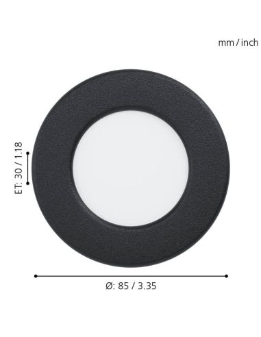 Downlight LED Negro Empotrable Fueva 5 - 2,7W, 330Lm, Corte 7,5Cm, IP44 | LeonLeds