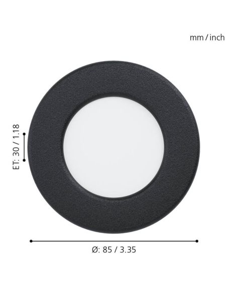 Downlight LED Negro Empotrable Fueva 5 - 2,7W, 330Lm, Corte 7,5Cm, IP44 | LeonLeds