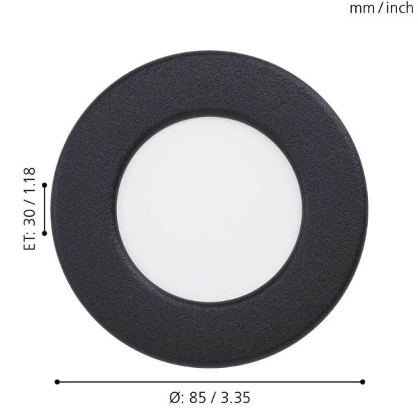 Downlight LED Negro Empotrable Fueva 5 - 2,7W, 330Lm, Corte 7,5Cm, IP44 | LeonLeds