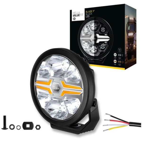 Phare LED noir à lame approuvée de 9" - Feu de position blanc et orange, longue portée R10, R149, R148 1FJ 357 199-061 Hella