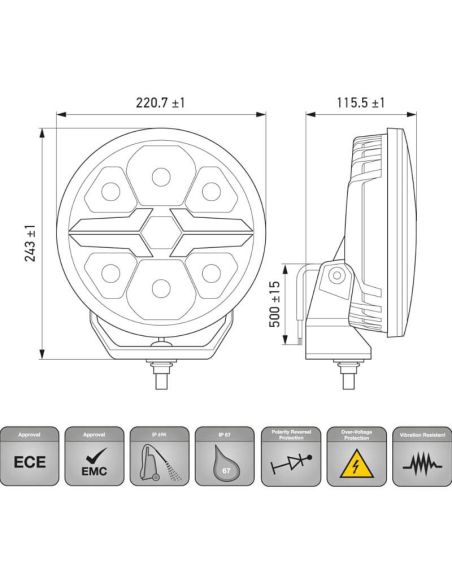 Phare LED noir à lame approuvée de 9" - Feu de position blanc et orange, longue portée R10, R149, R148 1FJ 357 199-061 Hella