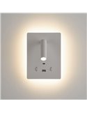 Aplique LED orientable MANAT con 2 Interruptores y USB y USBC, 12W 3000K 970lm + 3W 3000K 285lm