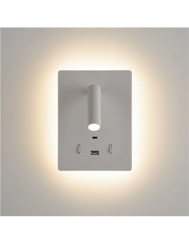 Aplique LED ajustável MANAT com 2 interruptores e USB e USBC, 12W 3000K 970lm + 3W 3000K 285lm
