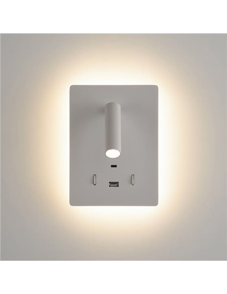 Aplique LED orientable MANAT con 2 Interruptores y USB y USBC, 12W 3000K 970lm + 3W 3000K 285lm
