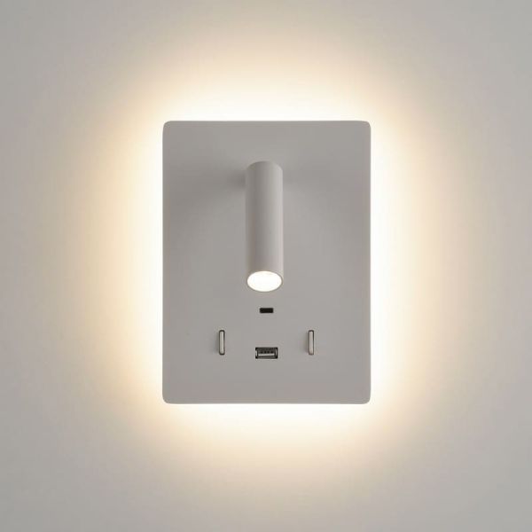 Applique LED orientable MANAT avec 2 interrupteurs et USB et USBC, 12W 3000K 970lm + 3W 3000K 285lm