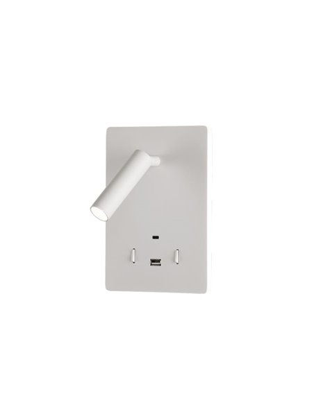 Aplique LED orientable MANAT con 2 Interruptores y USB y USBC, 12W 3000K 970lm + 3W 3000K 285lm