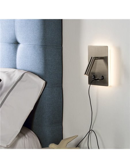 Applique LED orientable MANAT avec 2 interrupteurs et USB et USBC, 12W 3000K 970lm + 3W 3000K 285lm