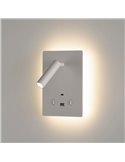 Aplique LED ajustável MANAT com 2 interruptores e USB e USBC, 12W 3000K 970lm + 3W 3000K 285lm